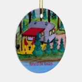 Retro Air Stream Camper am See Weihnachtsorn Keramik Ornament (Rechts)