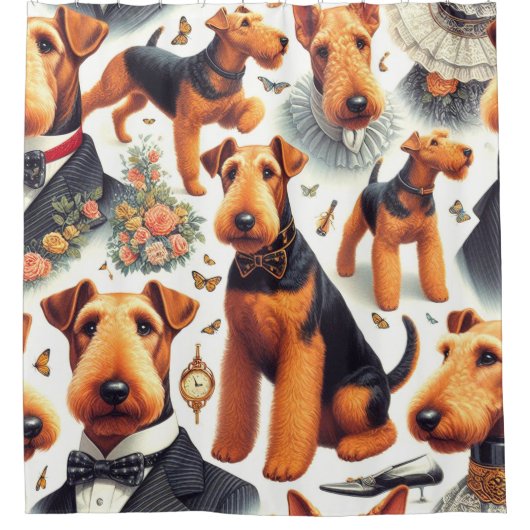 Retro Airedale Terrier Seamless Duschvorhang (Vorderseite)