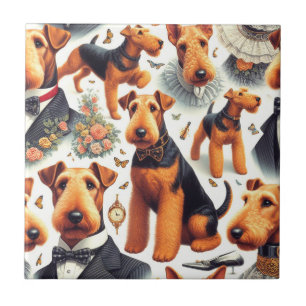 Retro Airedale Terrier Seamless Fliese