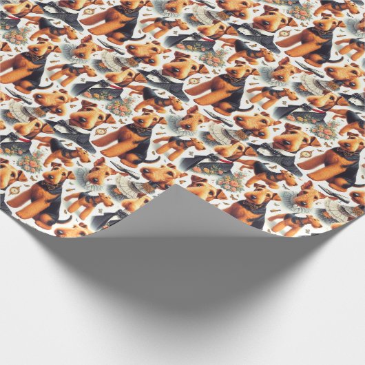 Retro Airedale Terrier Seamless Geschenkpapier (Ecke)