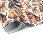Retro Airedale Terrier Seamless Geschenkpapier (Rolleneckpunkt)