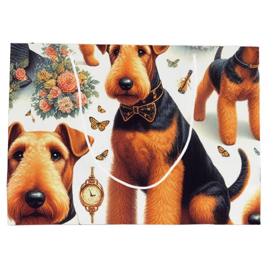 Retro Airedale Terrier Seamless Große Geschenktüte (Rückseite)