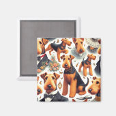 Retro Airedale Terrier Seamless Magnet (Vorderseite/Rückseite)