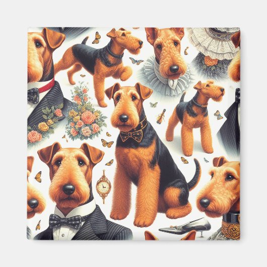 Retro Airedale Terrier Seamless Magnet (Vorne)