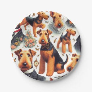 Retro Airedale Terrier Seamless Pappteller