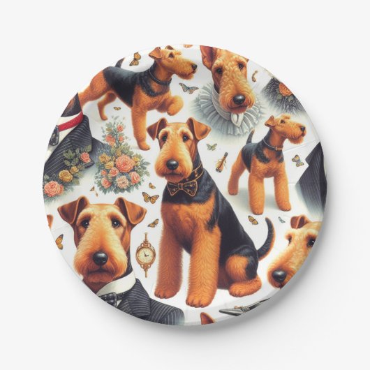 Retro Airedale Terrier Seamless Pappteller (Vorderseite)
