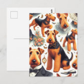 Retro Airedale Terrier Seamless Postkarte (Vorne/Hinten)