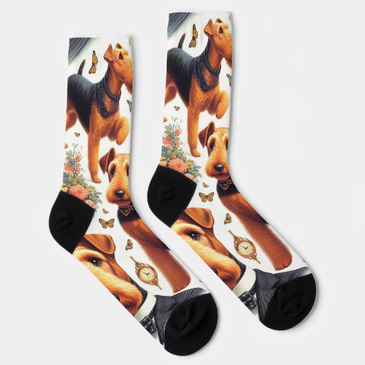 Retro Airedale Terrier Seamless Socken (Rechts)