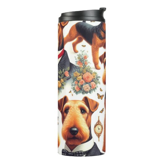 Retro Airedale Terrier Seamless Thermosbecher (Nach links gedreht)