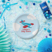 Retro Airplane Babydusche in Rot und Blau Pappteller (Party)