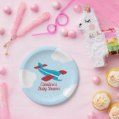 Retro Airplane Babydusche in Rot und Blau Pappteller (Party)