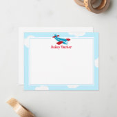 Retro Airplane Little Aviator Boy Stationery Mitteilungskarte (Vorderseite/Rückseite Beispiel)