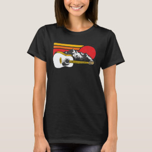 Retro-Akustikgitarre Berge Sonne Surf-Stil Gra T-Shirt