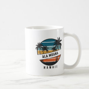Retro Ala Moana Strand Hawaii Surfbrett Surfen Kaffeetasse