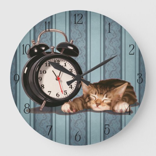Retro alarm clock and kitty große wanduhr (Vorderseite)