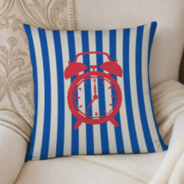 Retro Alarm Clock on Blue Stripes, Accent Pillow,  Kissen