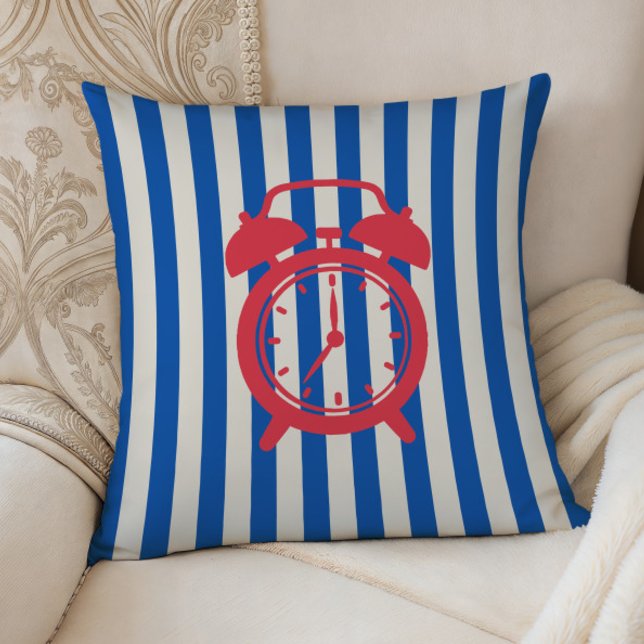 Retro Alarm Clock on Blue Stripes, Accent Pillow,  Kissen (Von Creator hochgeladen)
