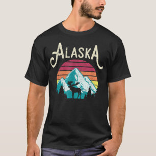 Retro Alaska, AK Juneau Mountains Wildlife Moose T-Shirt