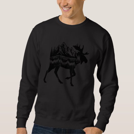 Retro Alaska AK Moose Juneau Mountain Wildlife Vin Sweatshirt (Vorderseite)