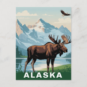 Retro Alaska Elch Berg Postkarte