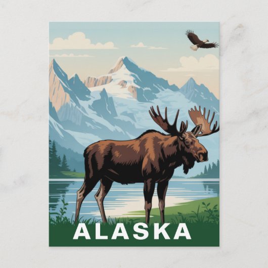 Retro Alaska Elch Berg Postkarte (Vorderseite)