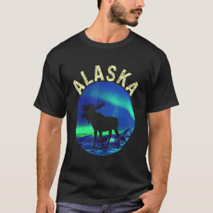 Retro-Alaska-Elch mit Aurora Borealis Alaska Da T-Shirt