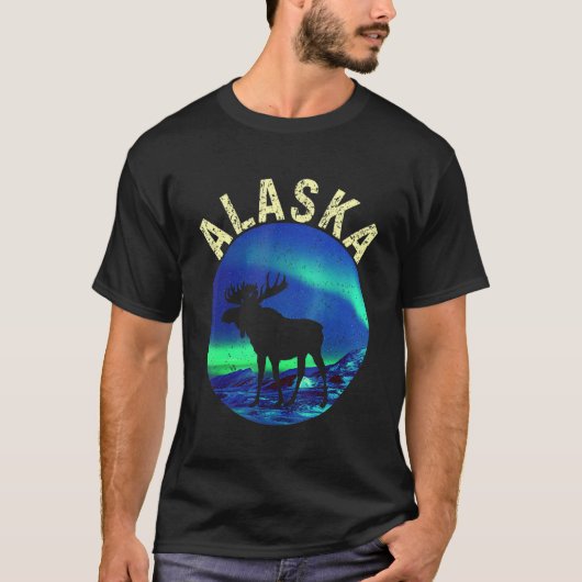 Retro-Alaska-Elch mit Aurora Borealis Alaska Da T-Shirt (Vorderseite)