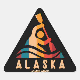 Retro-Alaska-Kajakfahren Dreieckiger Aufkleber