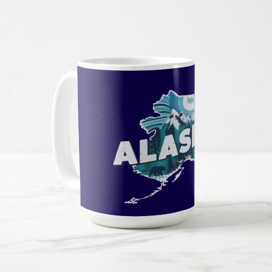 Retro Alaska Landschaftliche Silhouette Kaffeetasse (Vorderseite Links)