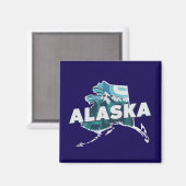 Retro Alaska Landschaftliche Silhouette Magnet (Vorderseite/Rückseite)