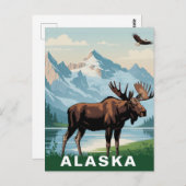 Retro Alaska Moose Mountain Postkarte (Vorne/Hinten)