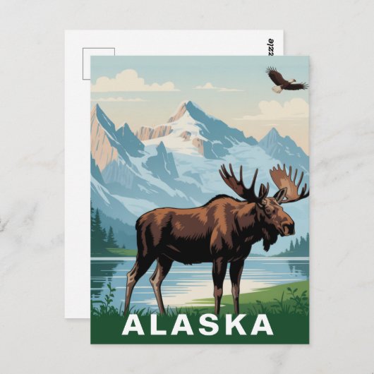 Retro Alaska Moose Mountain Postkarte (Vorne/Hinten)