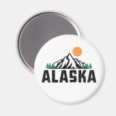 Retro Alaska Mountain Sunset Magnet (Vorderseite/Rückseite)