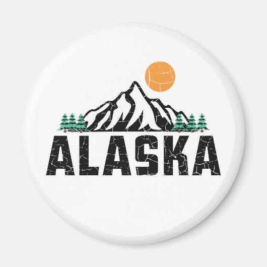 Retro Alaska Mountain Sunset Magnet (Vorne)