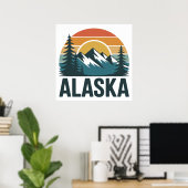 Retro-Alaska-Sonnenuntergangs-Abenteuer Poster (Heimbüro)