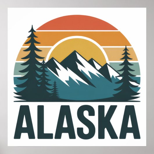 Retro Alaska Sunset Adventure Poster (Vorne)