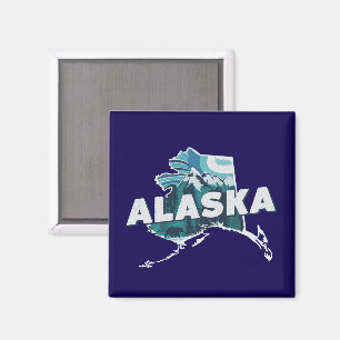 Retro Alaska Szenen-Silhouette   Magnet