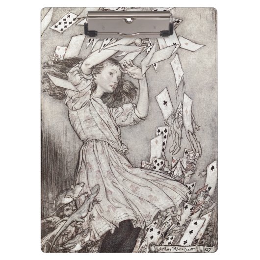 Retro-Alice-Fallende-Karten im viktorianischen Des Klemmbrett (Vorderseite)