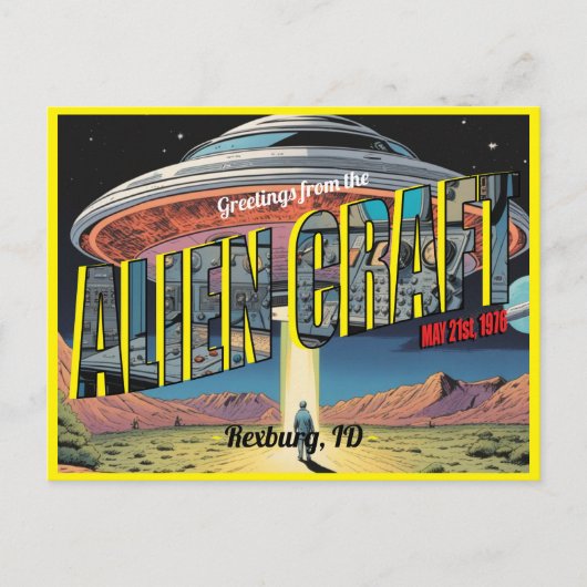 Retro Alien Craft Postkarte (Vorderseite)