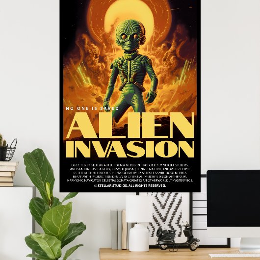 Retro Alien Sci-Fi Movie Inspired Wall Poster (Heimbüro)