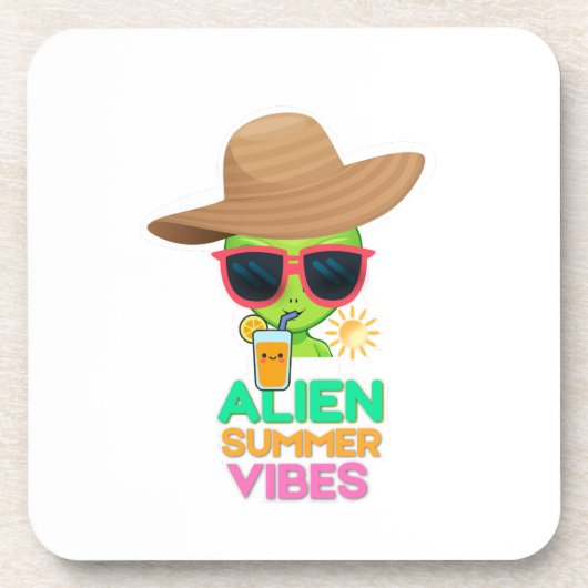 Retro-Alien-Sommerstrand-Vibes Getränkeuntersetzer (Vorderseite)