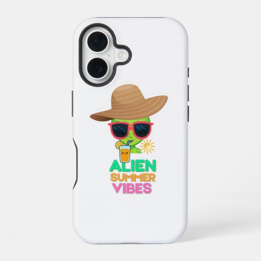 Retro-Alien-Sommerstrand-Vibes iPhone 16 Hülle (Rückseite)