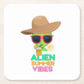 Retro-Alien-Sommerstrand-Vibes Rechteckiger Pappuntersetzer (Vorderseite)