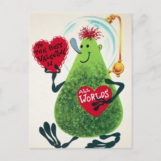 Retro Alien Valentinstag Postkarte (Vorderseite)