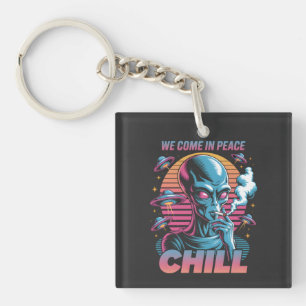 Retro-Alien-"Wir kommen in Frieden CHILL"-Design Schlüsselanhänger
