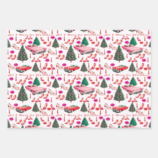 Retro "Alles, was ich zu Weihnachten Gewollt habe" Geschenkpapier Set (Vorderseite 2)