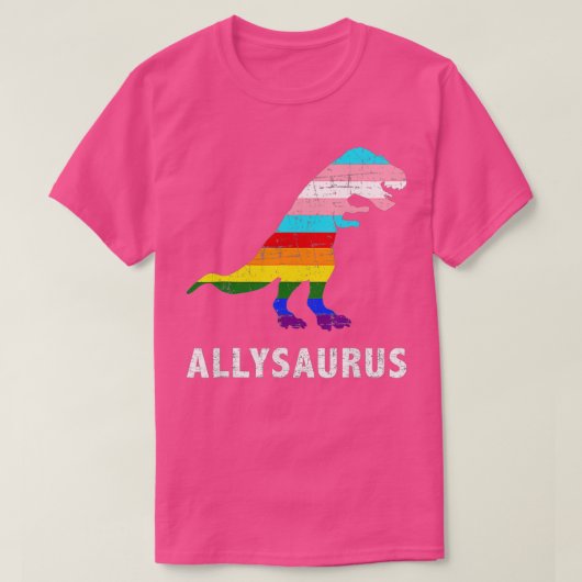 Retro Allysaurus Dinosaur Rainbow LGBT Trans Gay L T-Shirt (Design vorne)