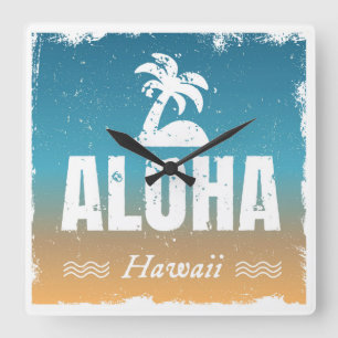 Retro Aloha Hawaii Quadratische Wanduhr