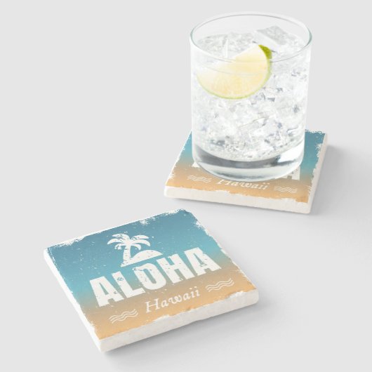 Retro Aloha Hawaii Steinuntersetzer (Seitenansicht)