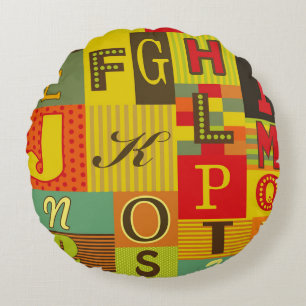 Retro-Alphabet-Design. Vintage Darstellung Rundes Kissen